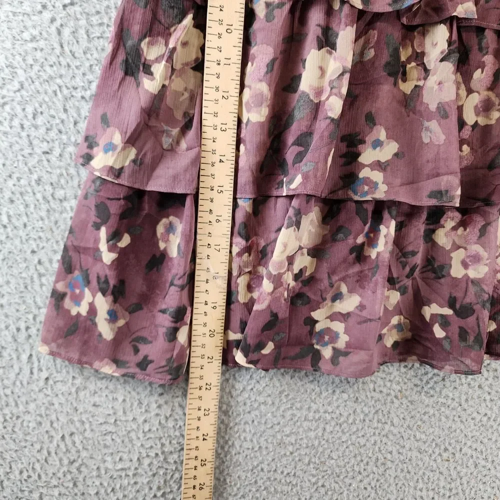 Lauren Ralph Lauren Ruffled Tiered Skirt Women's 14 Purple Multi Zip Closure~ - Picture 8 of 13